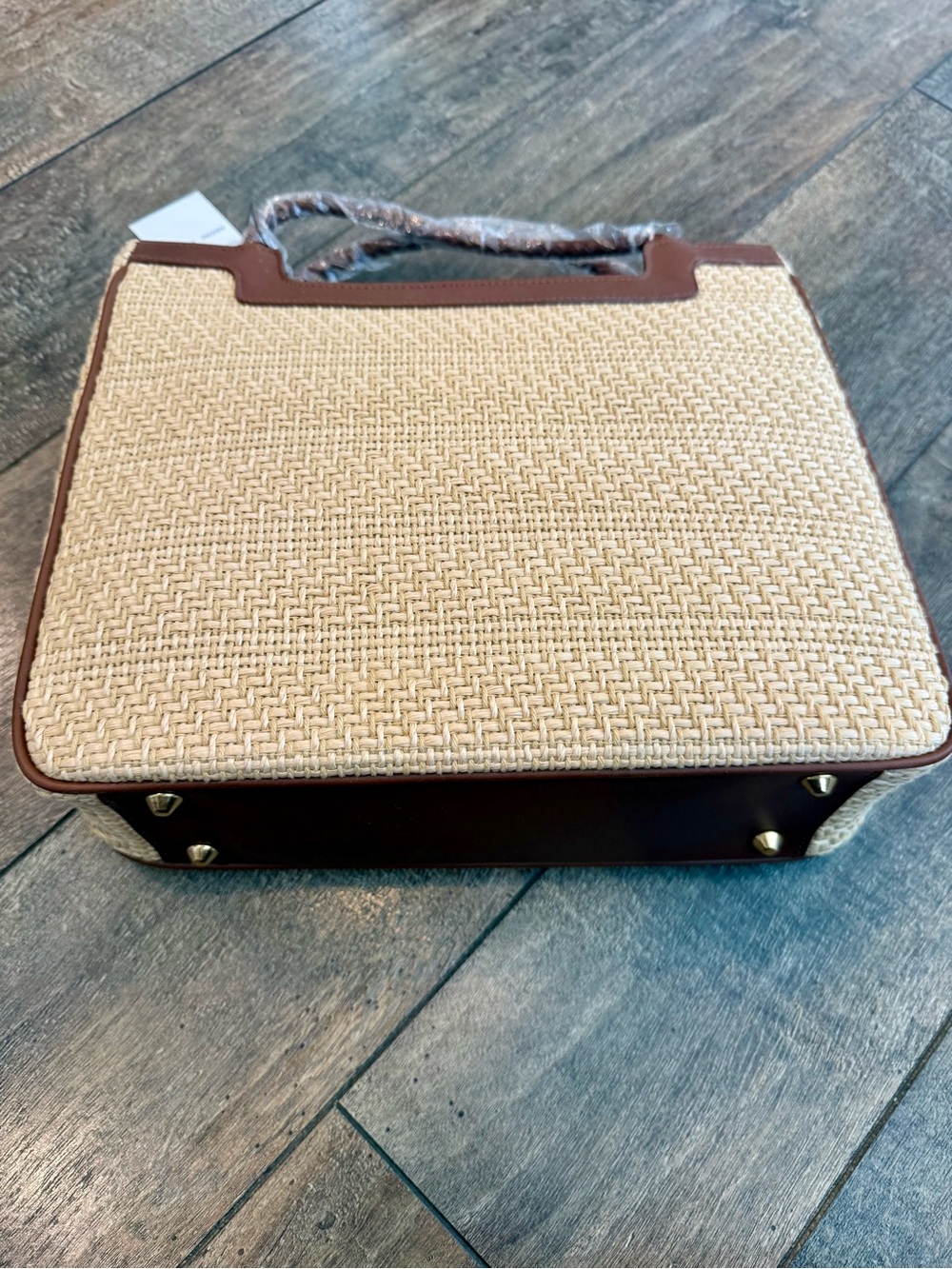 Vintage Etienne Aigner Woven Straw Tote Bag in Brown & Cream - Picture 3 of 9